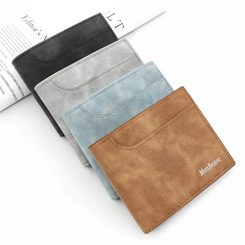 Purse Male Korean Frosted Men's Short Wallet PU leather Fashion Change Bag Large Capacity Multi card ID Bag Letter Men's Wallet
