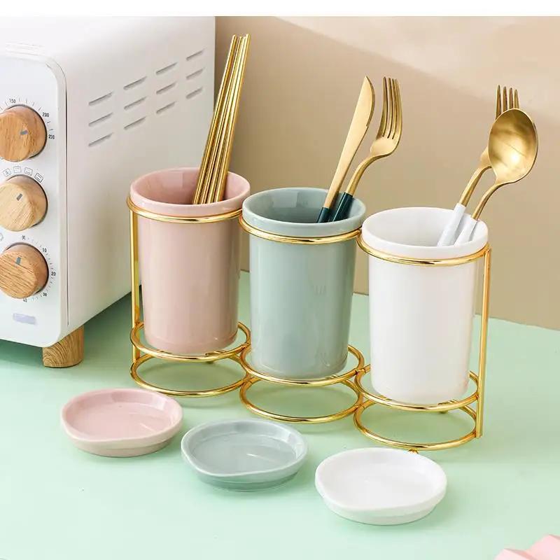 Nordic Ceramic Chopstick Holder Light Luxury Storage Box Drain Cage Home Kitchen Decoration