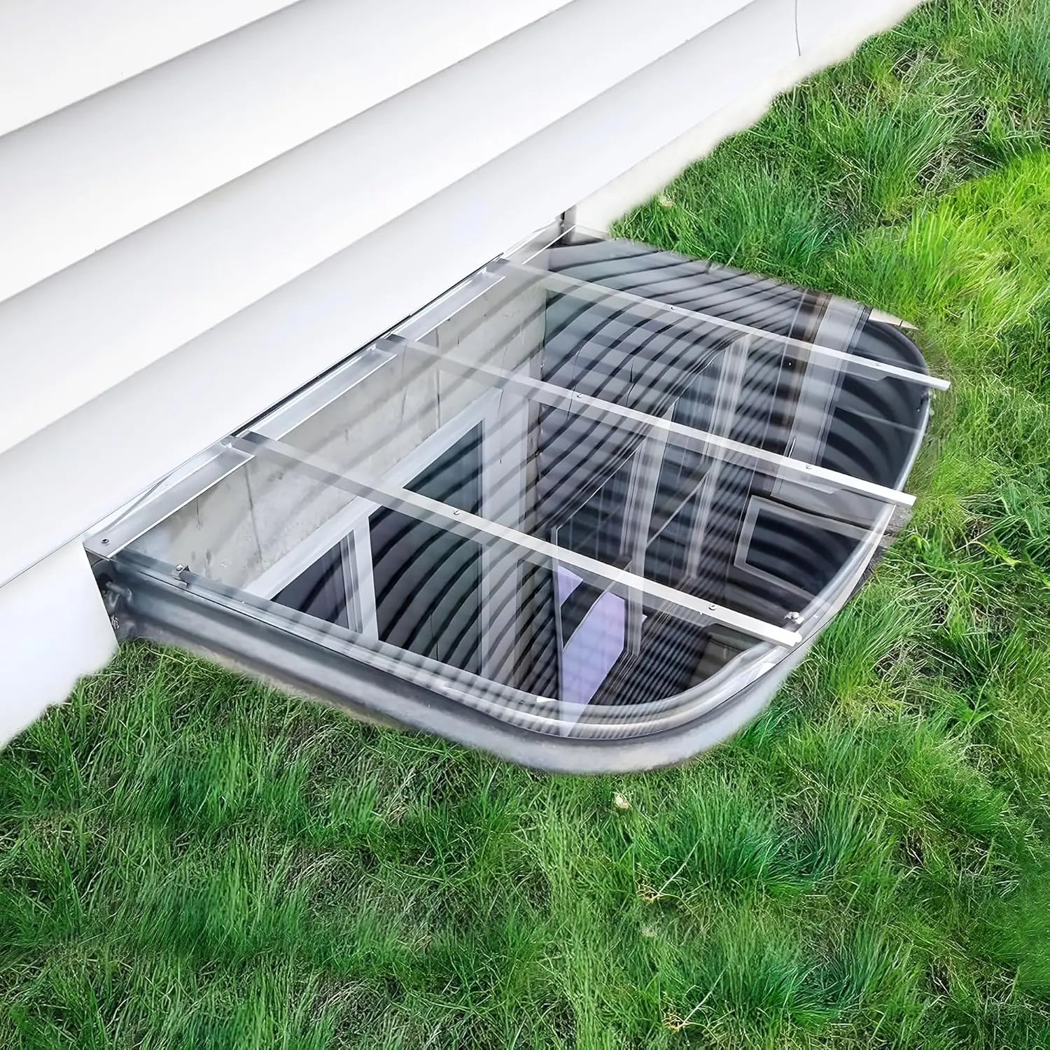 Polycarbonate Egress Window Well Cover, Sloped, UV Resistant Heavy Duty Basement Window Well Cover, Crystal-Clear Protection (46
