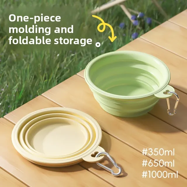 Foldable Travel Dog Bowls Collapsible Silicone Food Water Dish for Cats Outdoor Camping Supplies with Carabiner Dog Feeders 2