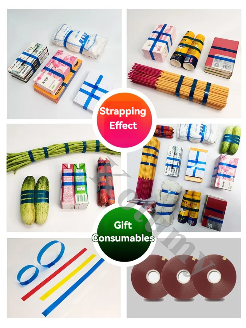 220V/110V Automatic OPP Strapping Machine Film Bag Hot Melt Plastic Tape Food Banding Supermarket Fresh Vegetable Tying