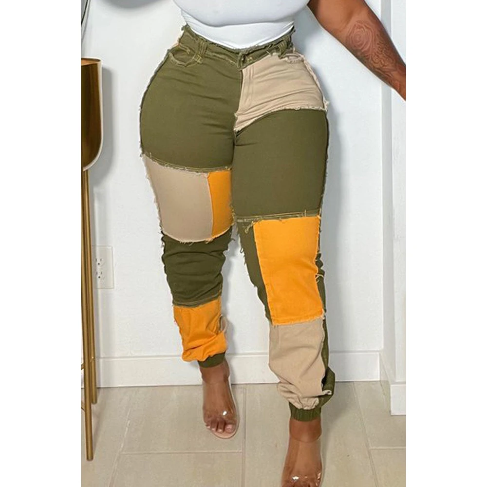 Plus Size Fashion Casual Colorblock Denim Pants