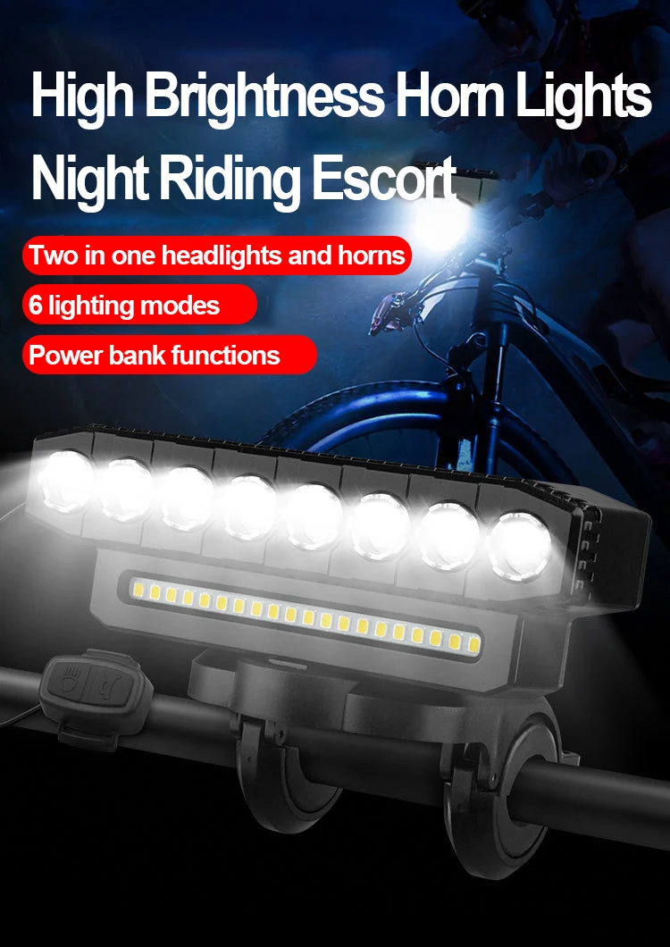 Description Picture 2 of itemNew USB Charging MTB Bicycle Light Horn Highlight Bike Light Waterproof Cycling Lamp Flashlight Cycling Equipment Accessories