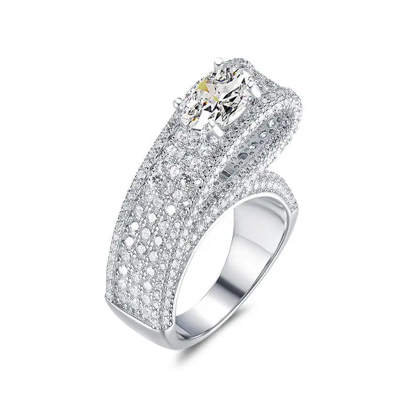 

S925 Silver Ring High Carbon Diamond 6 * 8 Oval Ring Female Creative, Exaggerated and Luxury Style