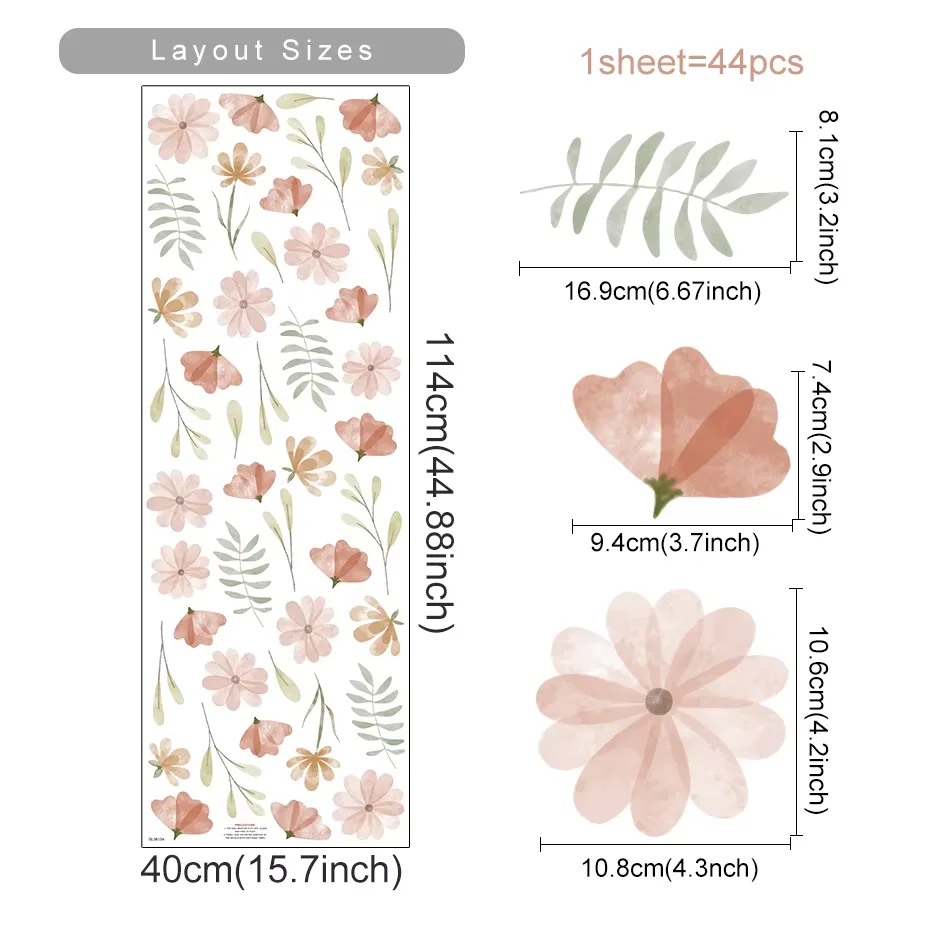 Boho Floral Wall Art Stickers - Eco-Friendly Removable Décor Murals for Bedroom & Living Room