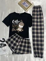 Three-piece women's comfortable pajamas New style shorts long pants short sleeved casual home wear