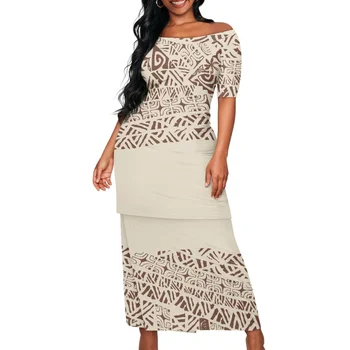 Couples Matching Outfits Family Samoan Puletasi Dress Custom Tapa Siapo Elei Motif Print on Demand 2Pcs Dress Set Women Bodycon 1