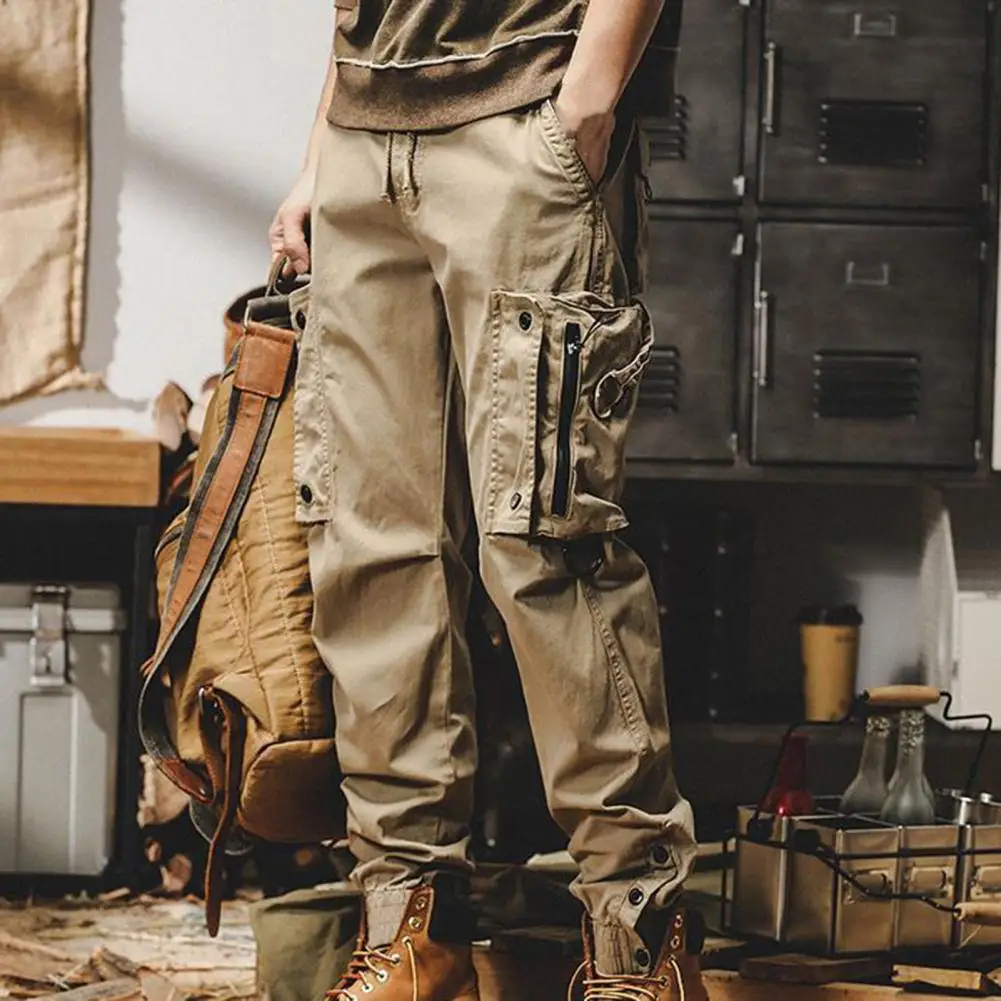 

Men Casual Cargo Pants Drawstring Multi Pockets Casual Pants Hip Hop Slacks Shrinkable Cuffs Long Trousers pantalones hombre