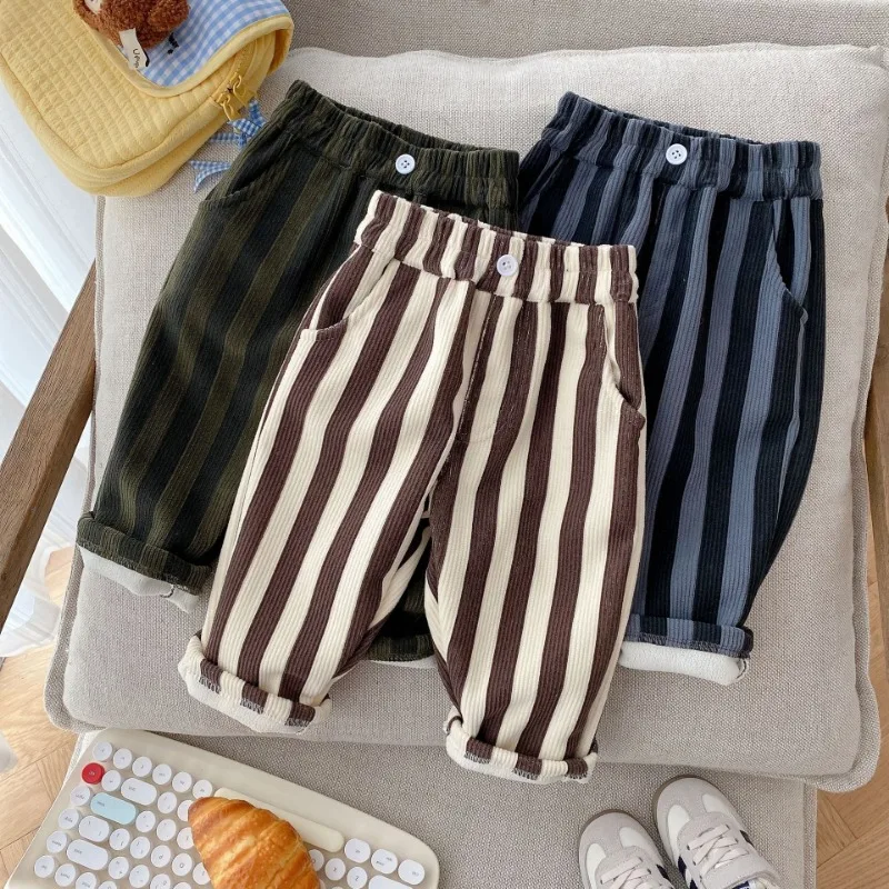 

Children Casual Pants 0-5 Years Old Winter Boys One Piece Pants Baby Striped Pants Casual Pants Trousers Longs