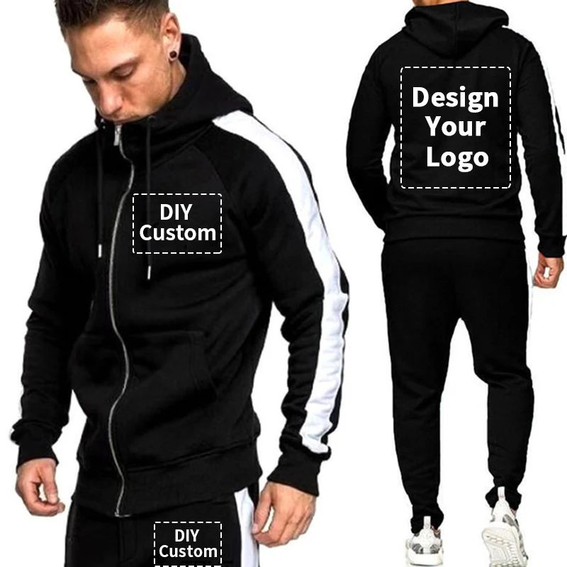 Autumn Winter Design Logo Men Sets Simple Custom Graphic Casual Tracksuit Fashion Diy Print Sports Fitness Mens Clothing