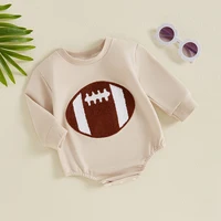 Lioraitiin Autumn Infant Baby Boy Bodysuit Football Embroidered Long Sleeve Fall Jumpsuits Casual Clothes 3