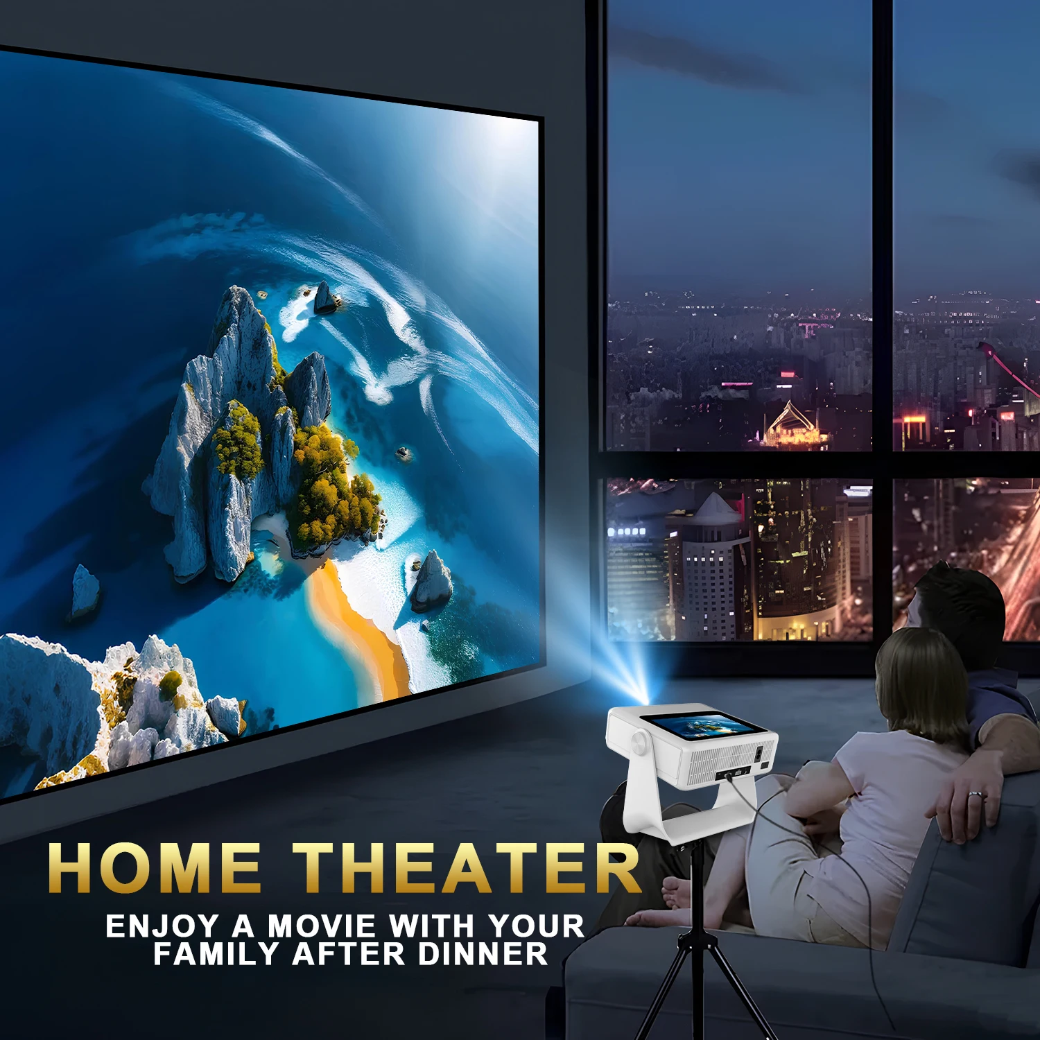 스마트 3-in-1 프로젝터 태블릿 스피커 7인치 1080P 4K 자동 초점 180도 ° 안드로이드 12 WiFi BT HDMI 휴대용 기기 회전