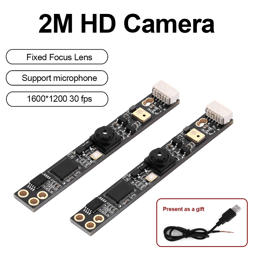 1PCS 1600*1200 30FPS USB Free Driver Camera Module GC02M1 2M 70 Degree Fixed Focus Adjustable Support Microphone