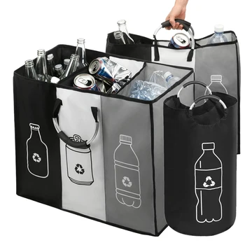 3 Compartments Empty Bottle Storage Basket Folding Kitchen Trash can Wastewater Bottle Collector Bag Large Capacity Bin