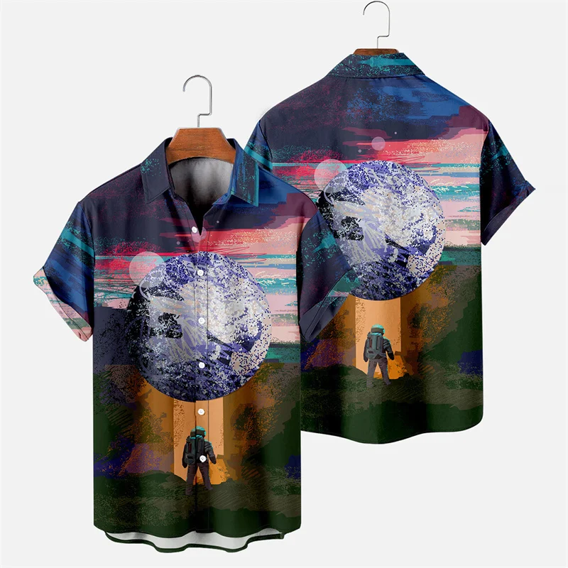 

Universe Planet Graphic Shirts for Men Clothing y2k Hawaiian Holiday Shirt Tops Summer Casual Short Sleeve 3d Print Lapel Blouse