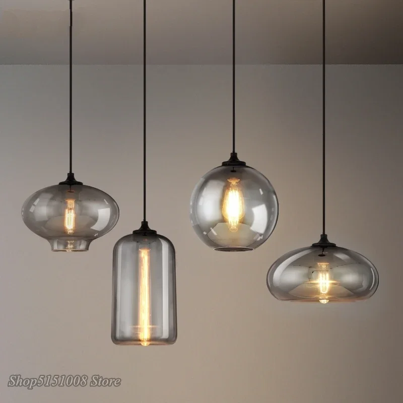 

modern onion shape Smoke gray glass pendant lights Nordic dining room cafe Russian Industrial Hanging Lamps Home Decor Luminaire
