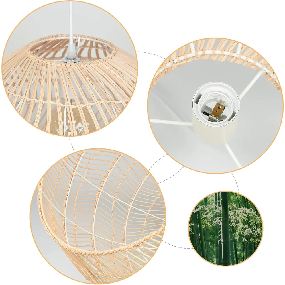 Rattan Woven Pendant Light Shades,Kitchen Island Pendant Light,Handmade Hanging Lamp Crafts Lampshade for Living Dining Room