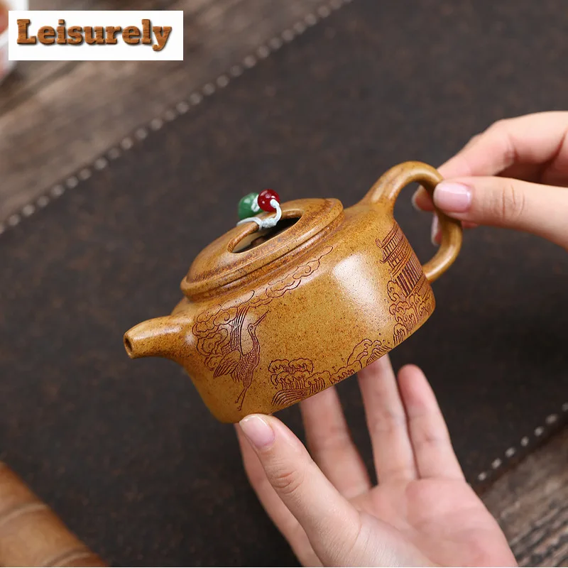 220ml Yixing Purple Clay Teapots Handmade Cattle Lid Lotus Seed Pot Raw Ore The Keel Gold Sand Tea Making Kettle Zisha Tea Set