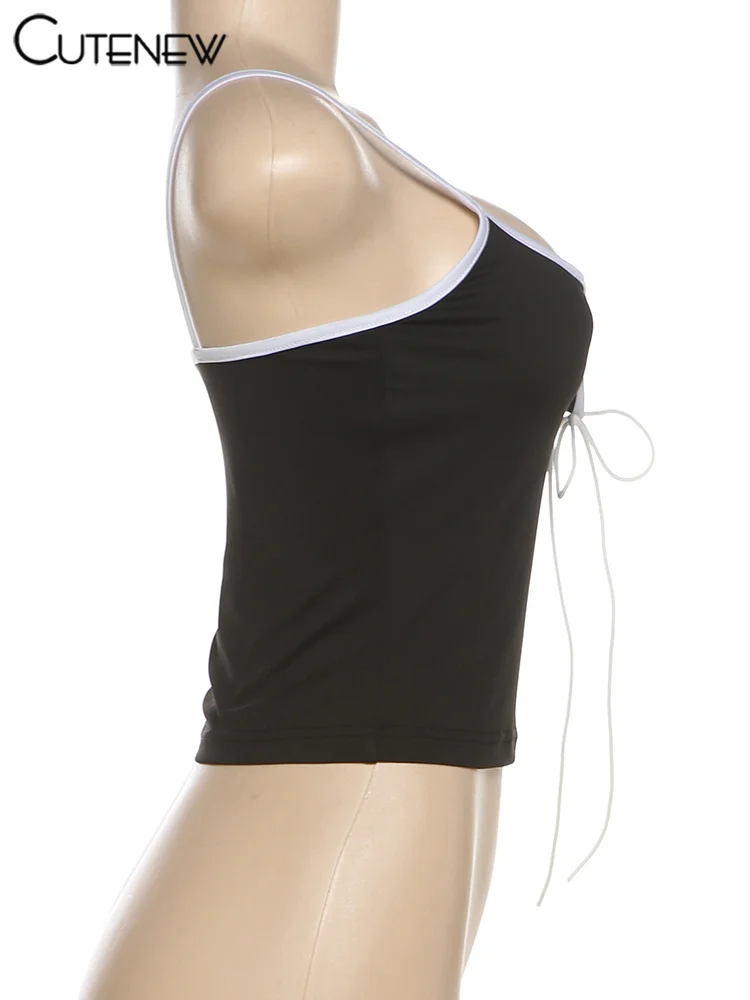 Classic Women Summer Camisole Fashion Concise Bandage Low Neck Backless Skinny Bare Midriff Tops Girls All-matched Tanks