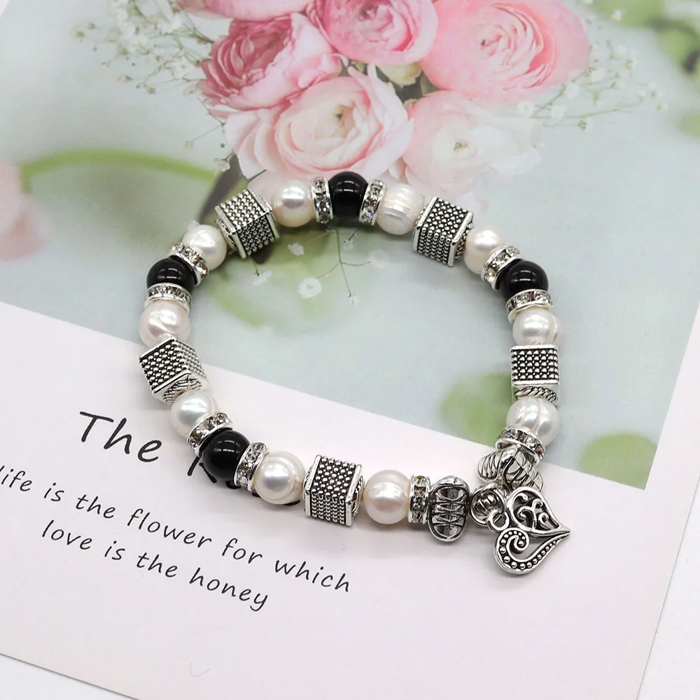 

1 pcs Natural Light Pearls 7mm Zinc Alloy Beads Delicate Bracelet Reiki Healing Elegant Ladies DIY Amulet Peace Bracelet 8-9mm