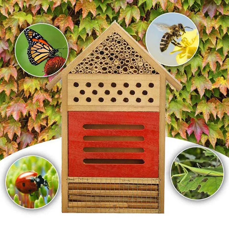 Wooden Insect House Hanging for Bee Butterfly Ladybird Beneficial Habitat Outdoor Garden Farmhouse Park