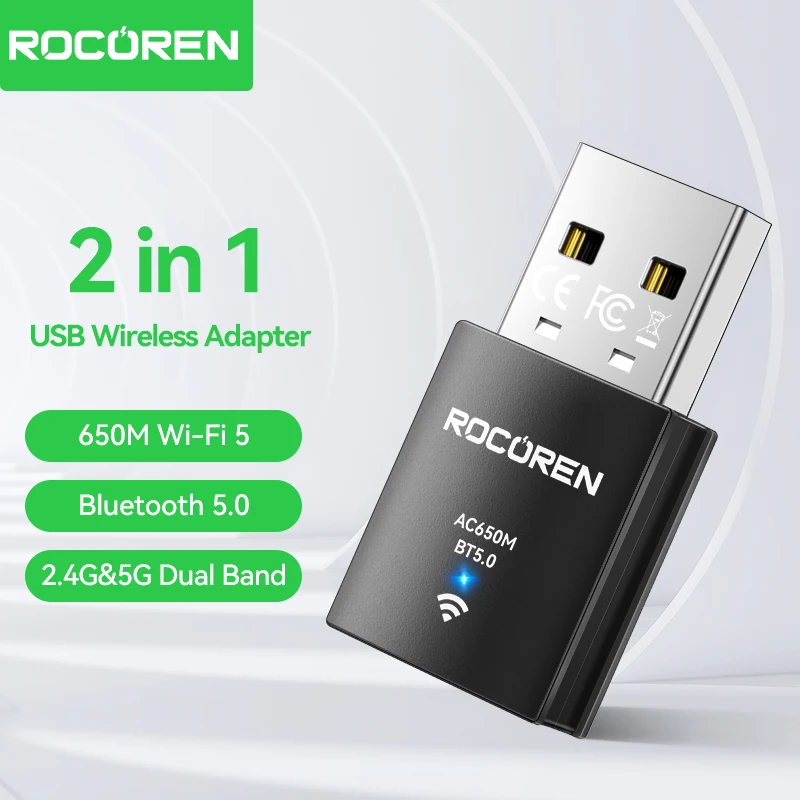 Wifi Adapter Bluetooth USB Adapter Rocoren Mini Wifi Bluetooth 2 in 1 USB Wireless for PC Laptop Mouse Network Card