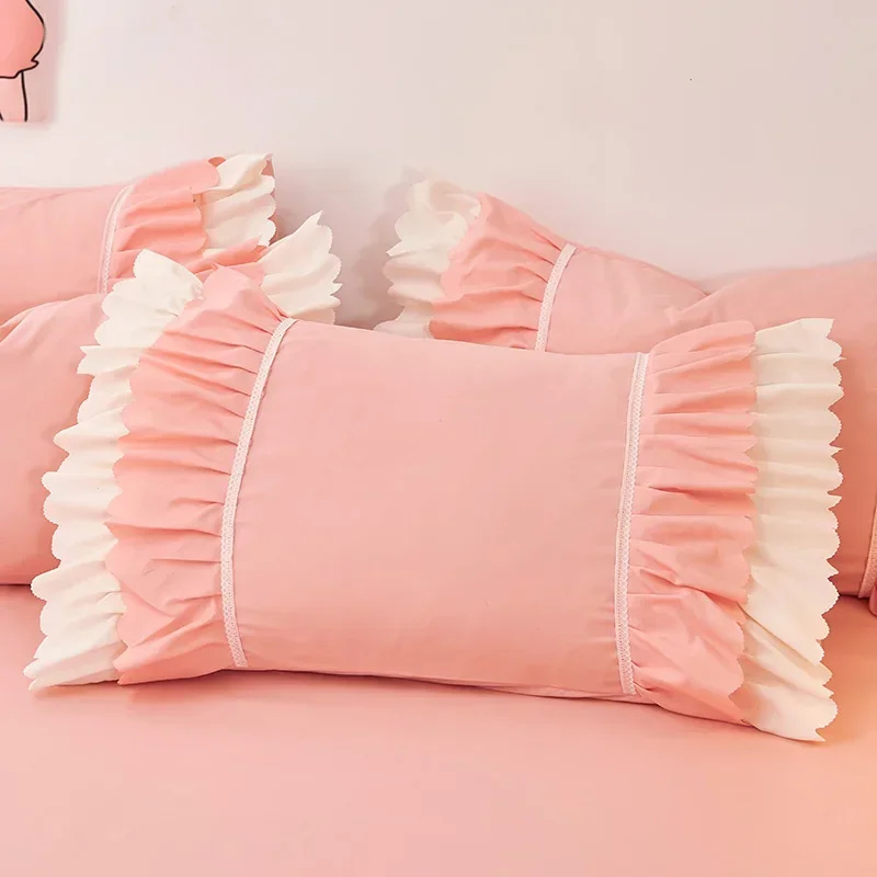 thumbnail image 1 of Fundas de almohada de encaje con volantes de princesa, ropa de cama, funda de almohada, decoración de dormitorio, rosa, amarillo, rojo, 1 pieza, 1 of 5