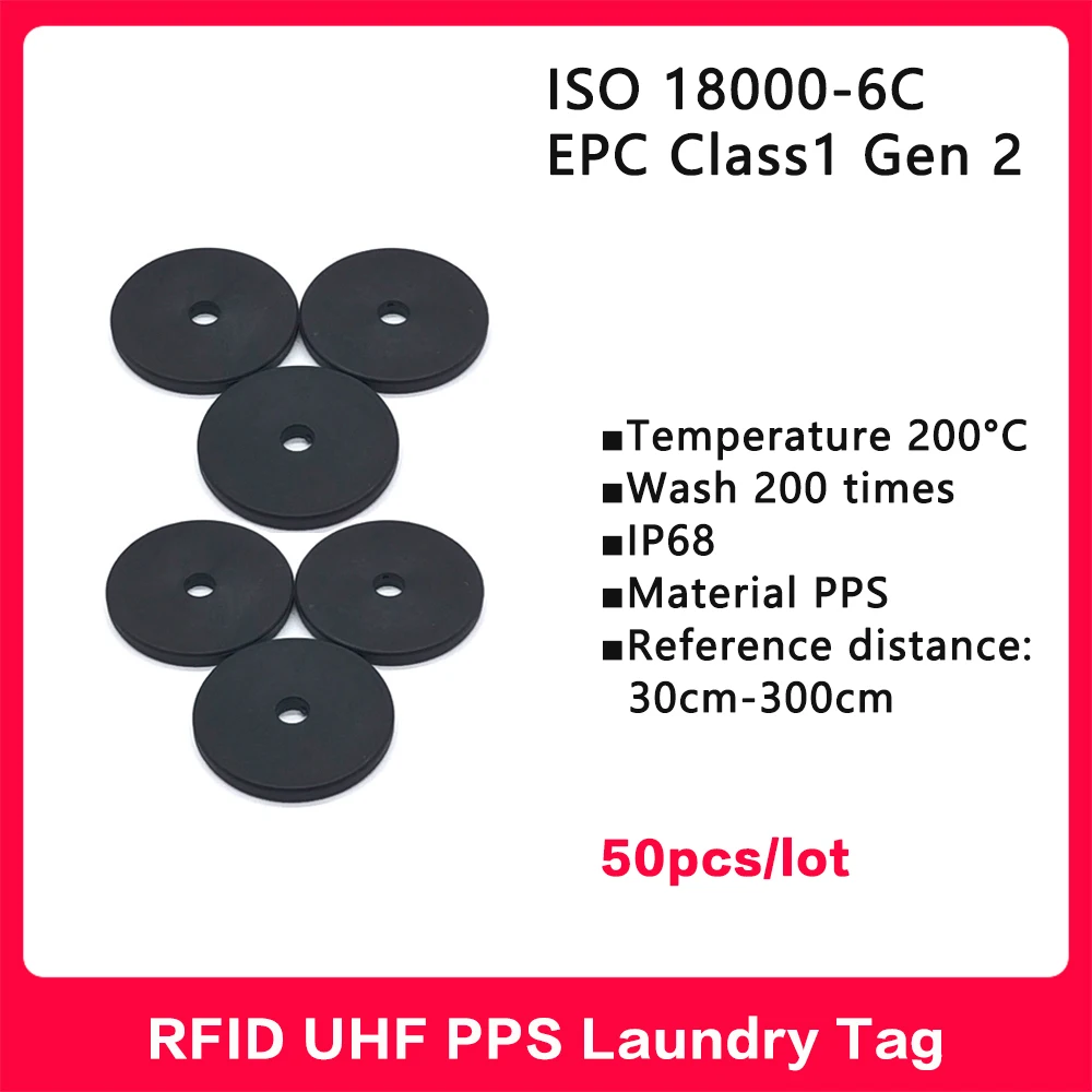 

RFID UHF Laundry Tag 860-960MHz High Temperature Resistant PPS-button RFID Tag Smart Alien Card ISO 18000-6C 50pcs Good Quality