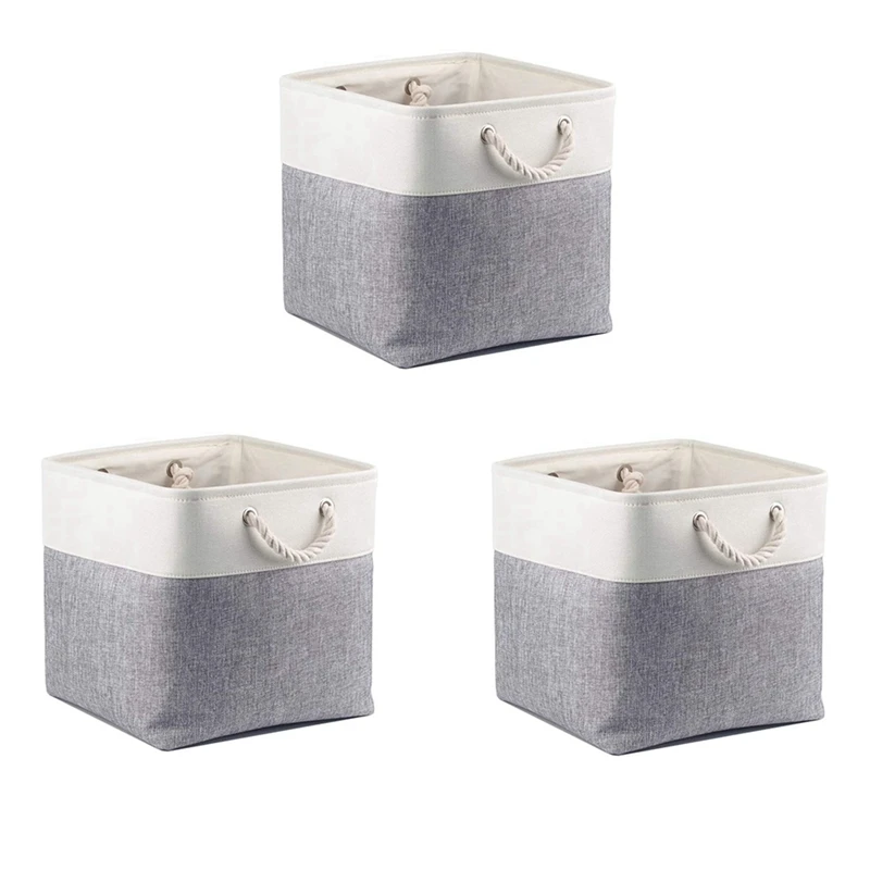 

3X Small Storage Box Imitation Jute Fabric Storage Square With Handles For Closets, Shelves, Clothes, Toys 32X32X32CM