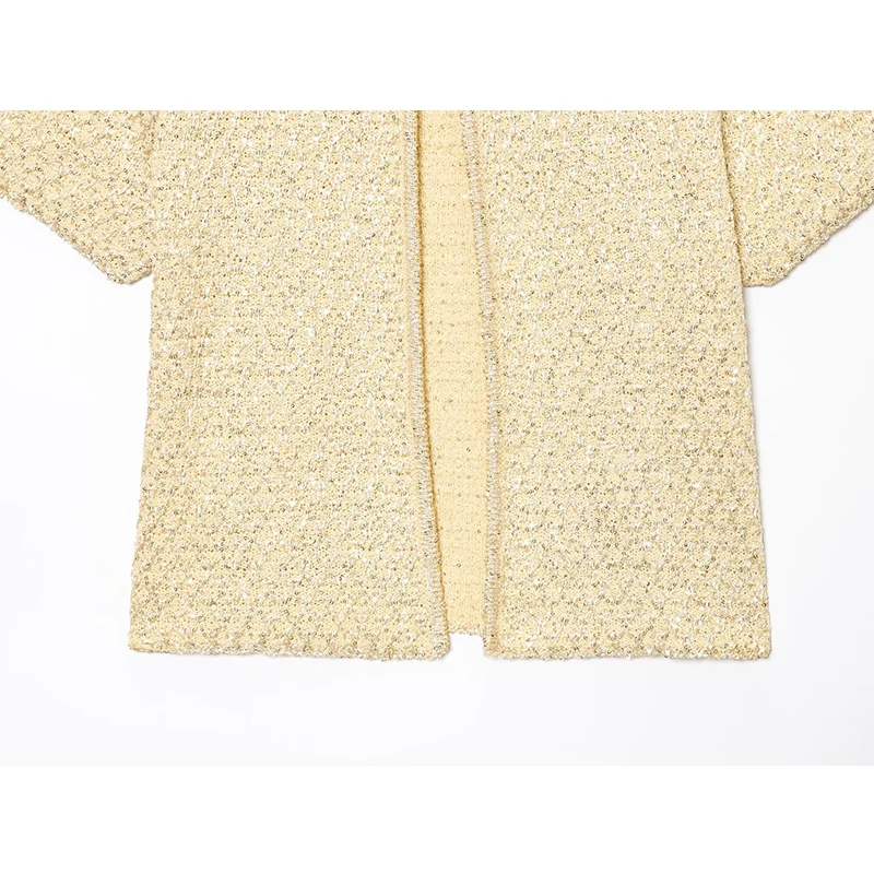 Chic Elegant Sequin Knitted Short Cardigans for Women 2025 New Fashion Short Sleeve Sweater Cardigan Casual Knitwear Top