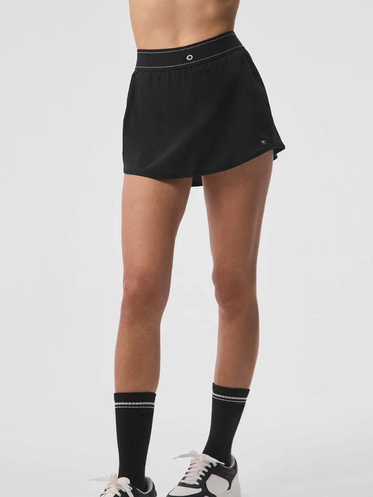 White Tennis Skirt Elastic Waist Running Fitness Golf Skirt Women Pockets Comfort Breathable Quick Drying Sports Pants