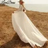 Customized Boho Deep V-Neck Wedding Dress Chiffon Long Lantern Sleeve Lace Appliques Simple Belt Bride Gown Backless Train 2025 2