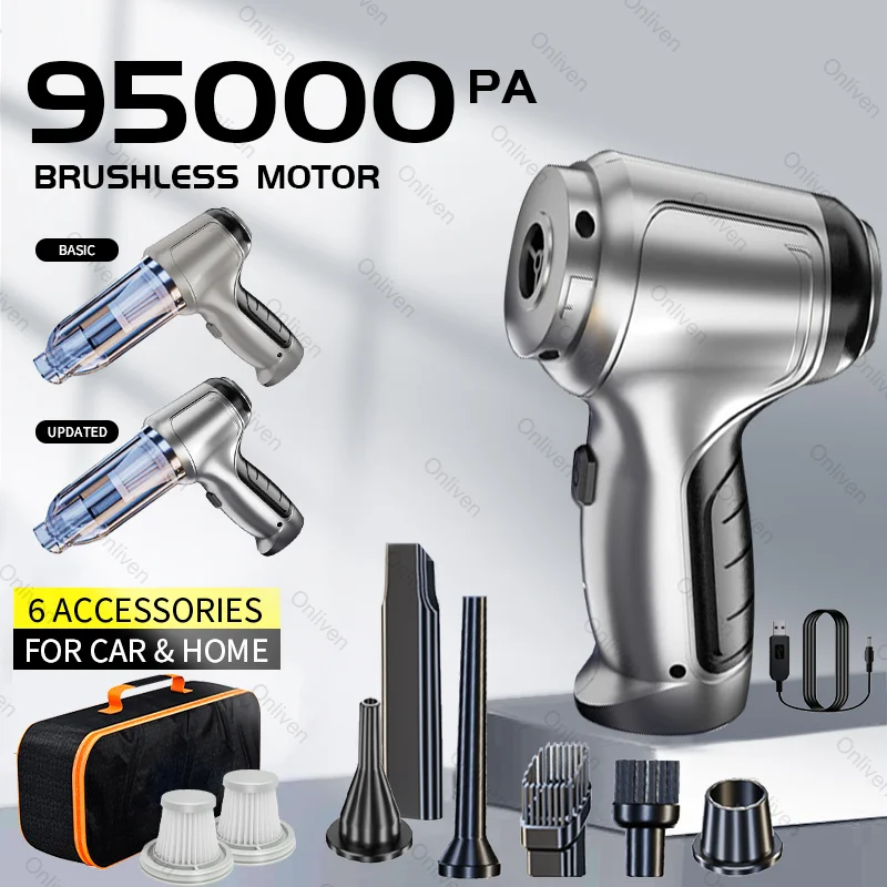 

95000PA Mini Car Vacuum Cleaner Wireless Cleaner Powerful Car Accessories for Home Appliance Strong Suction Cleaning Machine
