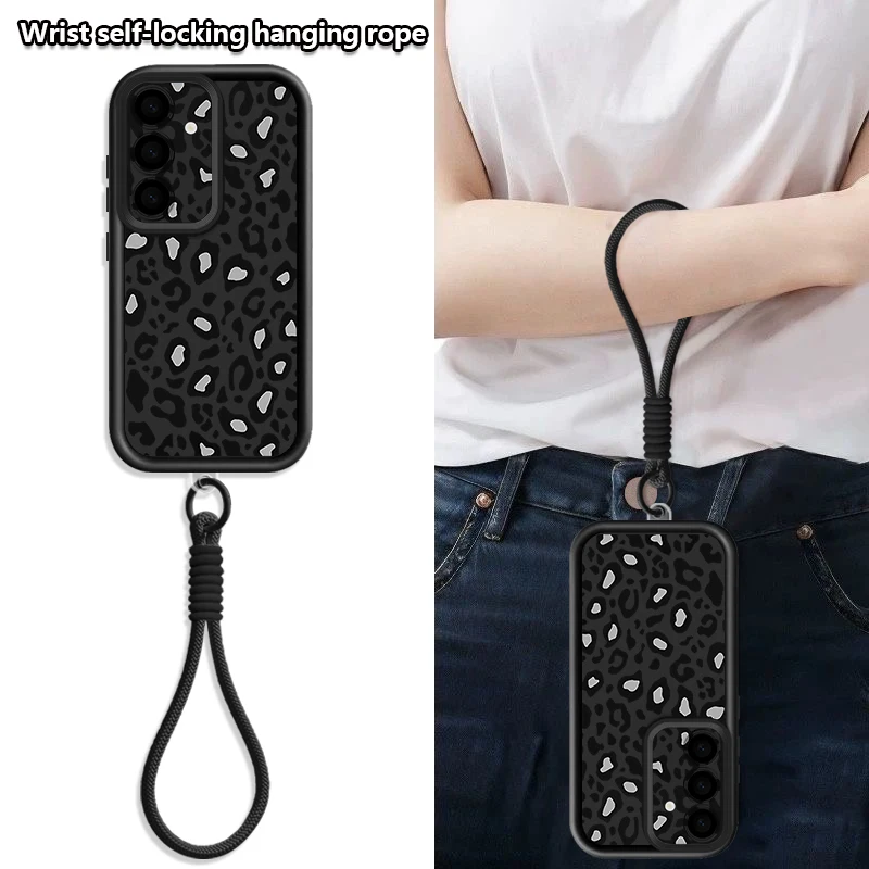 Leopard Print Pattern Lanyard Phone Case with Soft Strap Cover