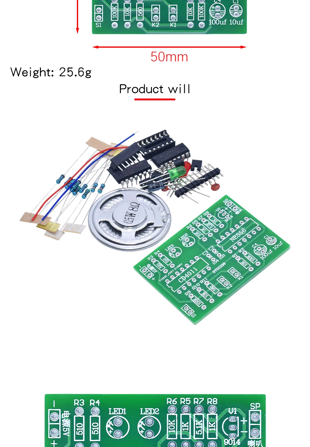 Dual-Wege-Einbruchalarm-Kit 120 Krankenwagen-Alarmton Studentenprinzip Experiment Training CD4011 Platine NE556 Chip – Detail 4