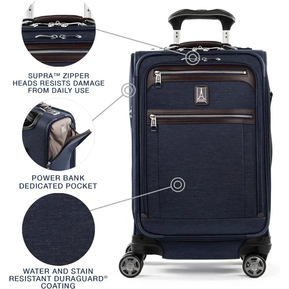 Platinum Elite Softside Expandable Carry on Luggage, 8 Wheel Spinner Suitcase, USB Port, Suiter, Men and Women, True Navy Blue 3