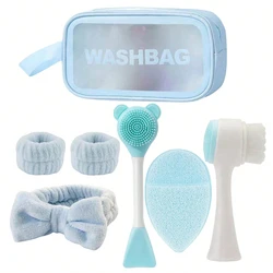 Deluxe 7 - Piece Skincare Essentials Set with Cleansing Brush & Beauty Tools (Blue)
