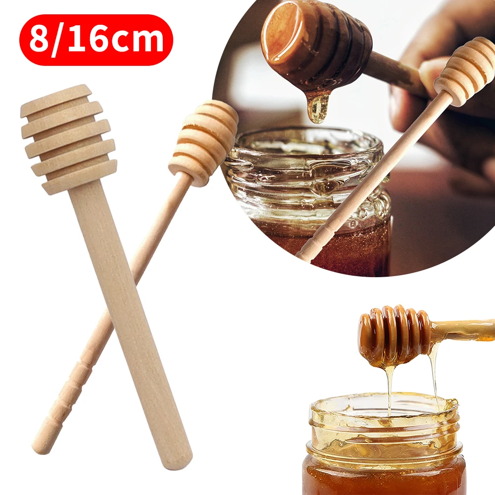 8cm 16cm Honey Dipper Wood Honey Spoon Stick Wooden Stirrers for Jar Stick Collect Dispense Coffee stirring Tools