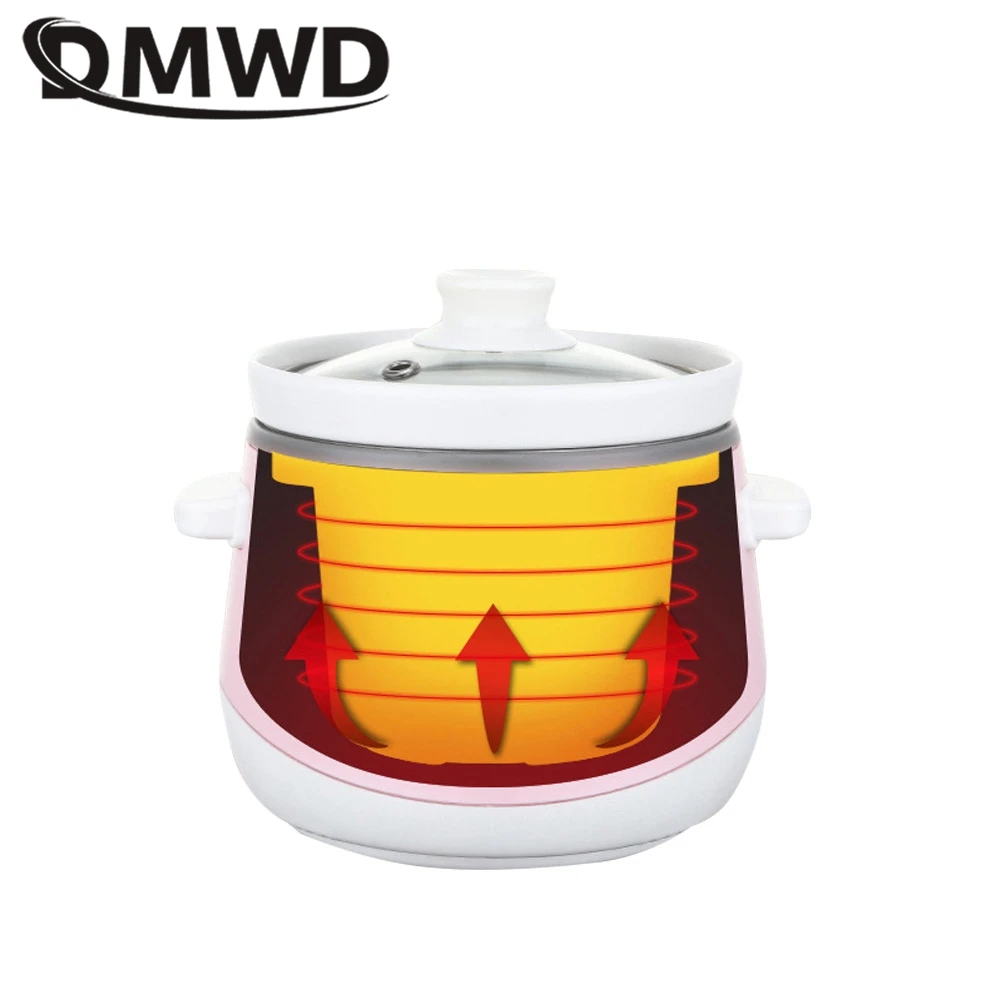 DMWD Household Electric Slow Cooker 1L Stew Pot Porridge Soup Pot Casserole Ceramic Liner 24H Appointment 6 Function 220V 2