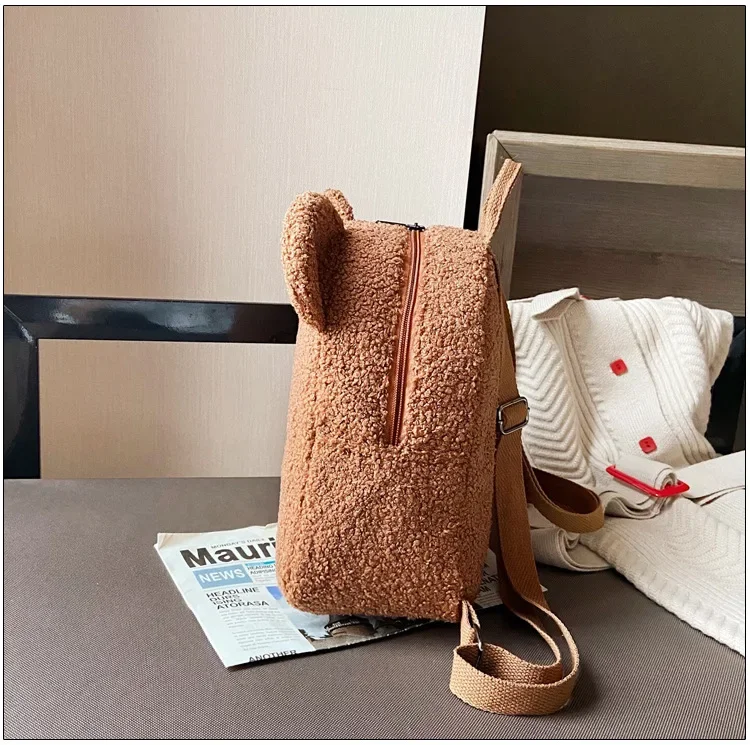 Cute Bear Ear Fleece Kids Girls Backpack Image 5