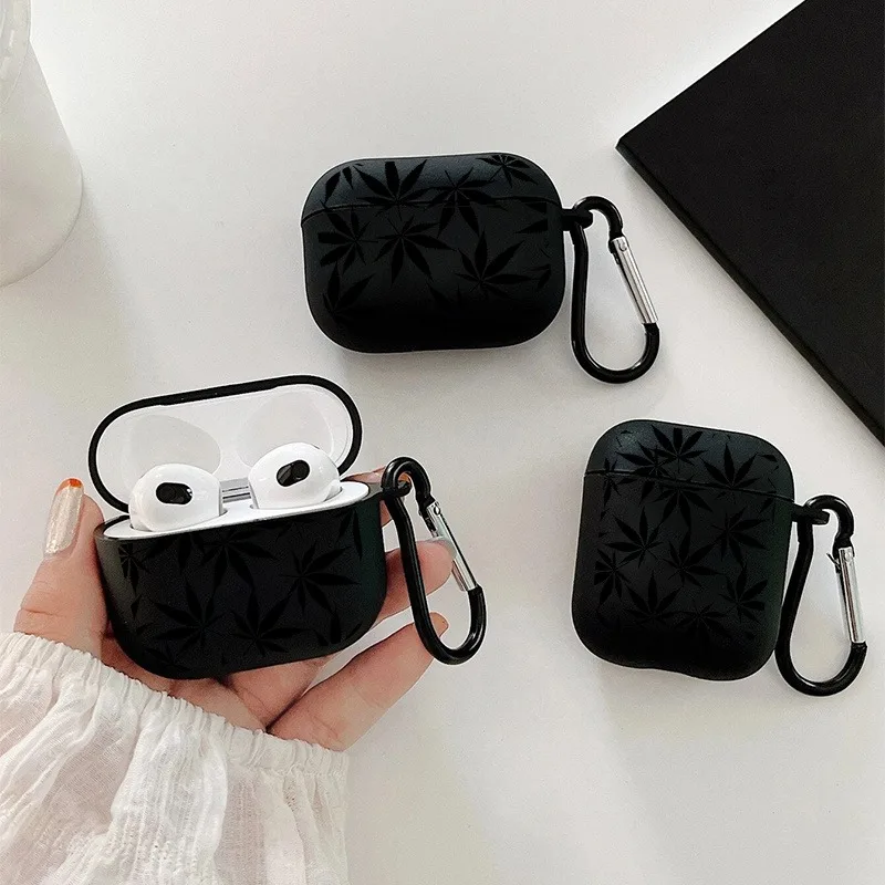 Black Graphic Case for AirPods Pro with Keychain