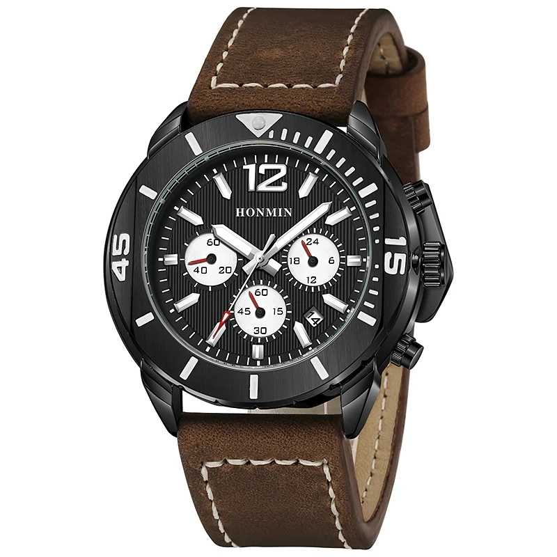 Classic latest senior casual men's watch luminous leather buckle fashion luxury calendar waterproof watch men's quartz watch