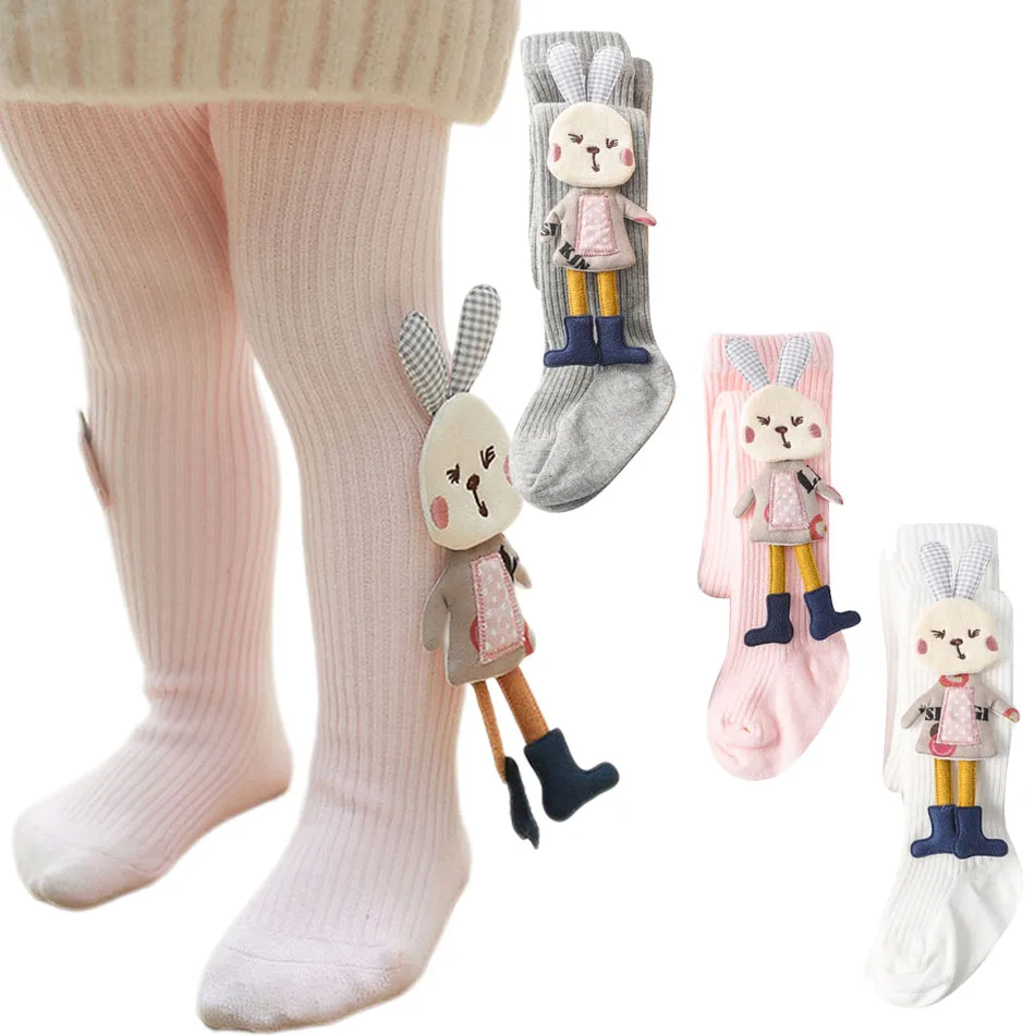 1-8Y Girls Tights Baby Casual Bunny Socks Kids Cotton Bottoms Children Ribbed Knit Leggings Spring Autumn Fashion Stockings