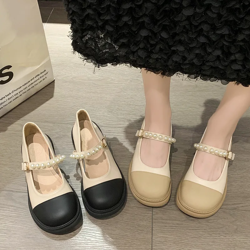 2023 Spring New Women's Leather Shoes Fashion Pearl Design Korean Version of Mary Jane Casual Loafer Flat Women's Shoes