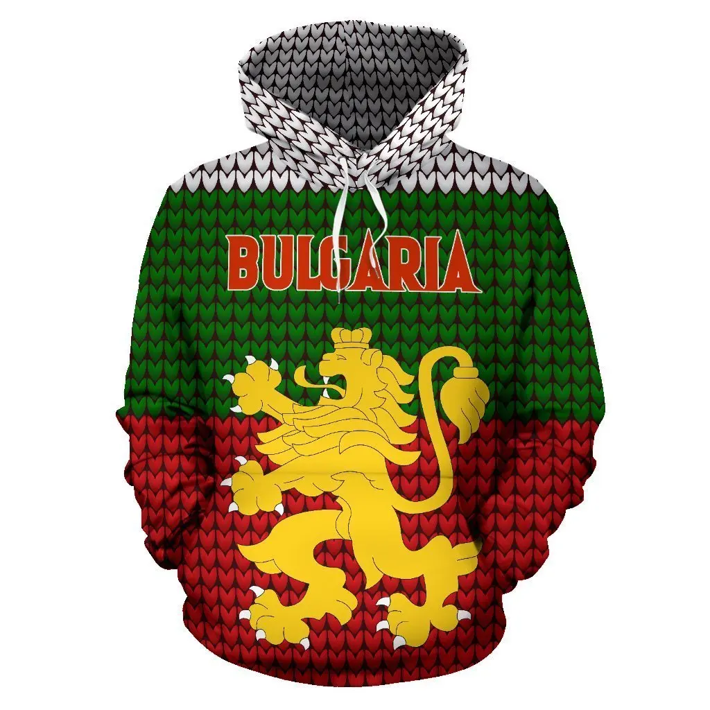 SOSHIRL Bulgaria Lion Flag Animals Printed Sweatshirts Zipper Hoodies Casual Pullovers Hip Hop Streetwear Men Unisex Clothing