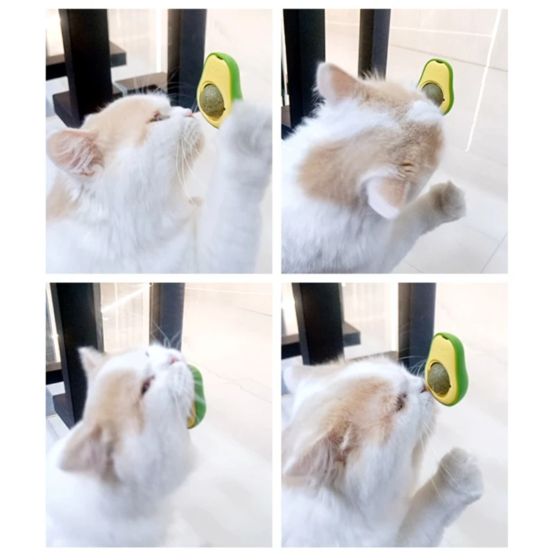 Catnip Ball Toy Avocado-shaped Toy Edible Catnip Snacks 360 ° Rotatable Licking Treats Wall Toy Compatible with Cats 87HA