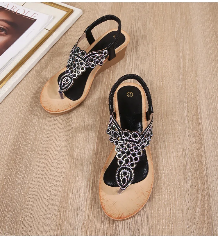 Summer Women Wedge Gladiator Sandals Flip Flop Shoes Women Bohemia Crystal Casual Beach Sandals 35-41 Women Shoes