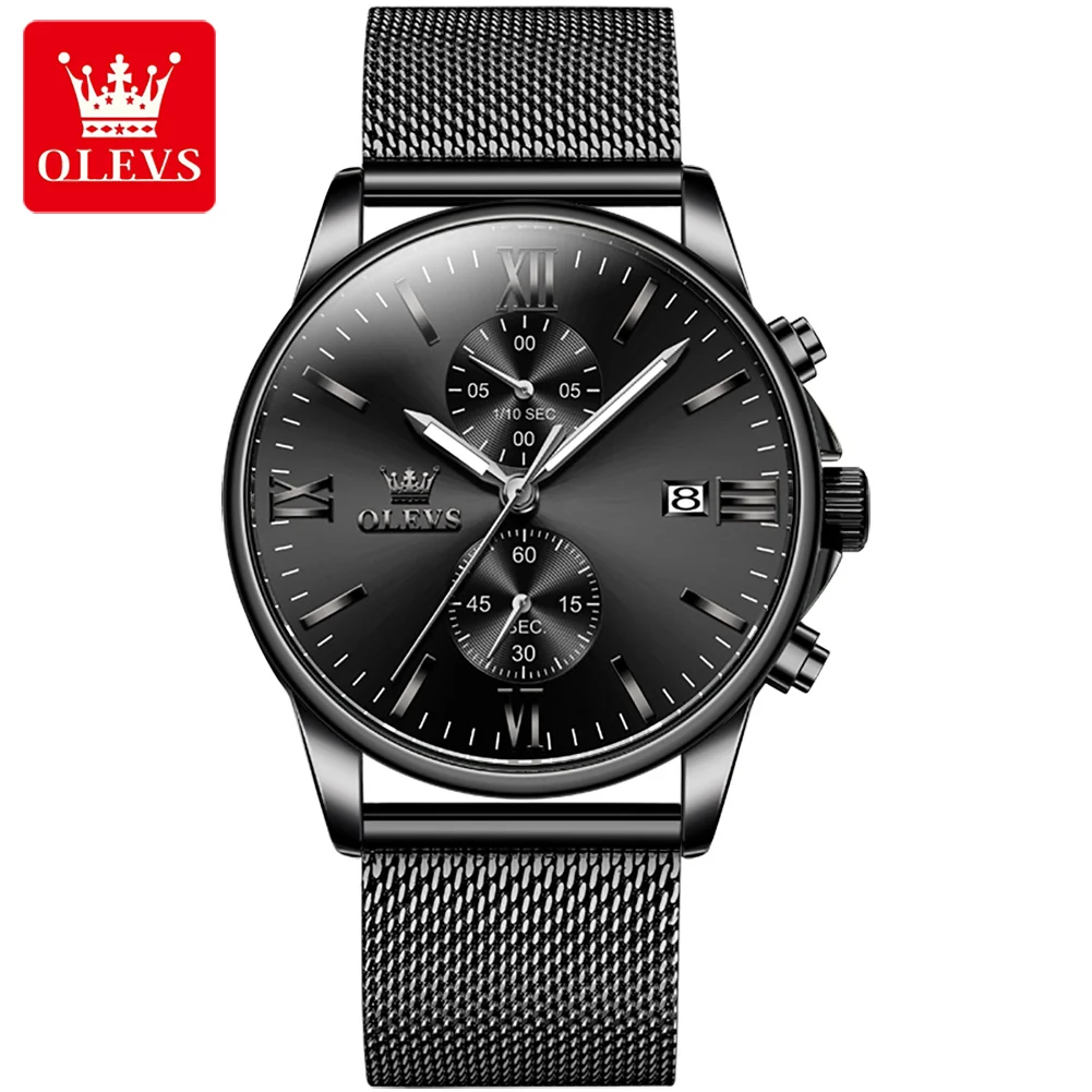OLEVS 2886 ساعة كوارتز سوداء كلاسيكية للرجال أنيقة...
