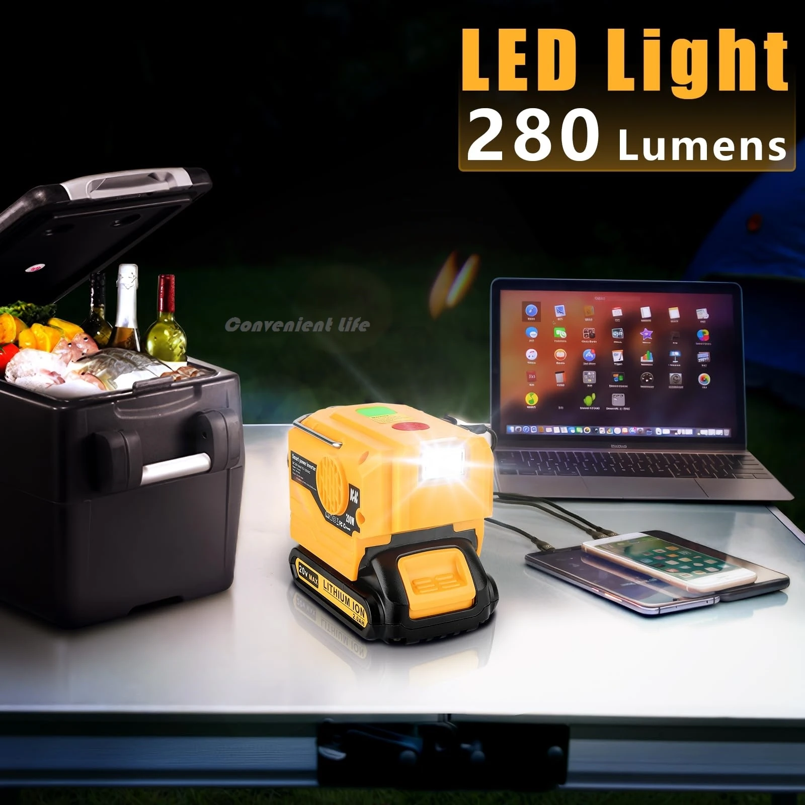 Portable Inverter for Dewalt 20V Battery 200W DC to AC 120-220V Adapter with USB