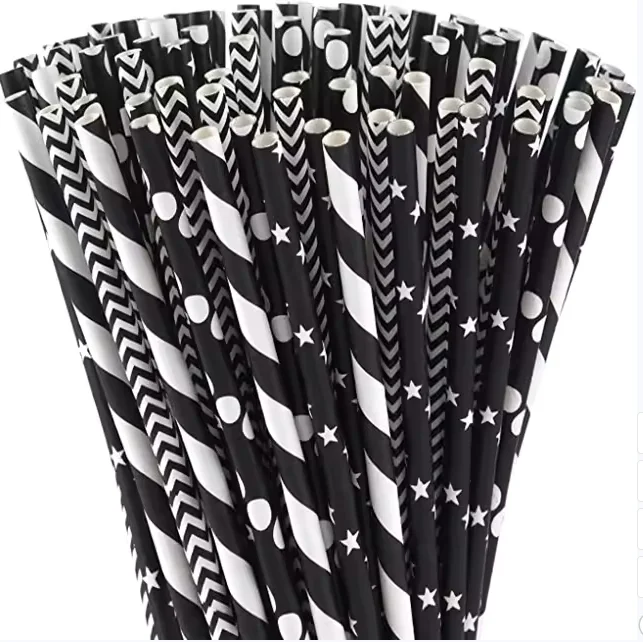 100PCS Biodegradable Paper Straws Black Paper Straws Be Used For Drinking/Decoration At Birthday/Anniversary/Wedding/Holiday